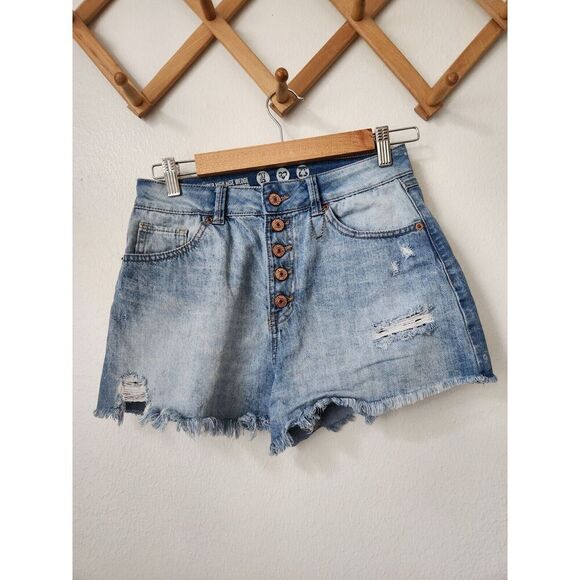 REWASH super high rise wedge vintage reunion button fly denim shorts 7/28 - Picture 1 of 4